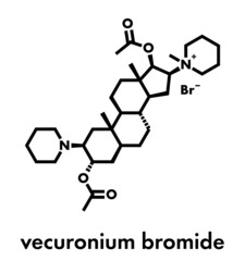 Poster - Vecuronium bromide muscle relaxant drug (paralyzing agent). Used in anesthesia but also in lethal injection cocktails. Skeletal formula.