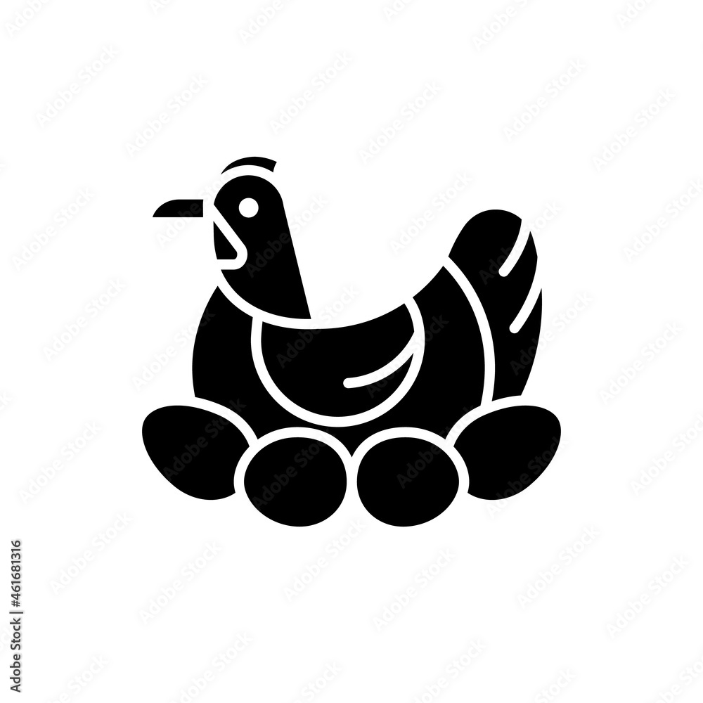 Fowl Icon Brood hen black glyph icon. Bird sitting on egg clutch to incubate ...