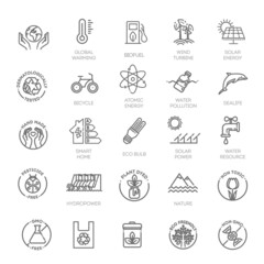 Wall Mural - Ecology and green energy, thin line web icon set. Outline icons collection.