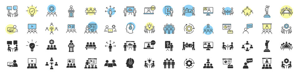 business training and workshop excellent icons collection in two different styles