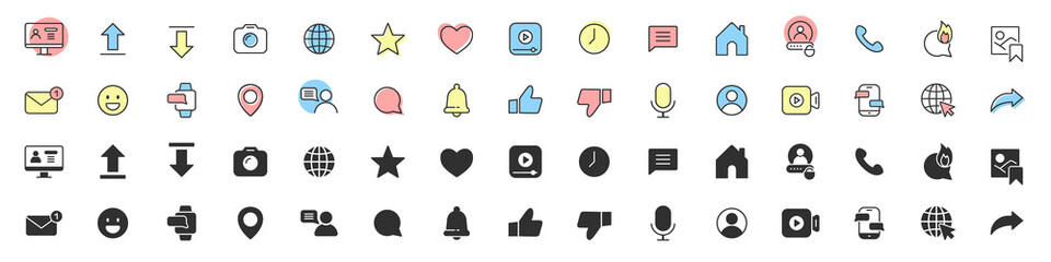 Social networks excellent icons collection in two different styles