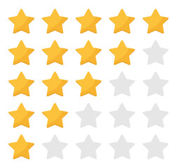 5 rounded star rating in a flat design on a white background. Star rating collection. Vector illustration