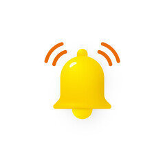 Poster - 3D bell icon, infographic and interface element for notification and subscribtion button, sound signal web icon, doorbell, alert, message, time reminder sign. Vector illustration