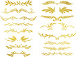 ゴールドのリーフ・植物のラインセット　ベクター素材
