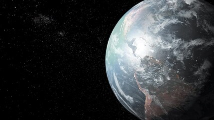 Wall Mural - cinematic, photo-real earth rotates slowly featuring the western hemisphere mostly north and south a