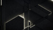© RocknRoller Studios - Dark, Concrete wall background, with integrated White light strips. Geometric Tech Wallpaper with Illuminated, Futuristic, 3D Blocks. 3D render