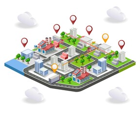 Poster - Logistics delivery truck in isometric map illustration