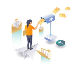 Poster - Woman is sending an email letter in the post