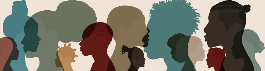 silhouette face head in profile ethnic group of black african and african american men and women. id