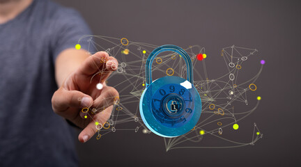 Fototapete - Cybersecurity and information or network protection. Future technology web