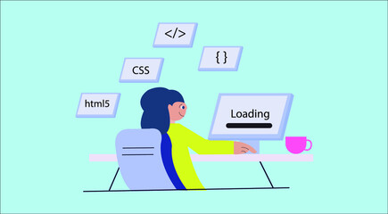 Wall Mural - 2d illustration web programmer man
