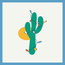 Christmas Cactus On A Light Background. Greeting Card.