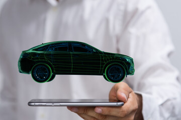 Poster - Autonomous car with HUD graphic of Navigation system driving