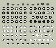 Screw Drive Types And Heads Of Screws Or Bolts In Glyph Style