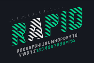 Fototapete - Dynamic display letters design, alphabet, numbers. Vector characters.