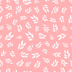 Wall Mural - Pink seamless patterns with white flower leaves.