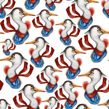 Watercolour, Digital, Swan Birds Seamless Pattern Isolated On Bright Background. Concept For Wallpaper, Cards