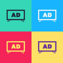 Poster - Pop art Advertising icon isolated on color background. Concept of marketing and promotion process. Responsive ads. Social media advertising. Vector