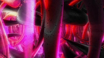 Poster - 3D animation of abstract blood cell structure. Motion. Amazing animation of moving curves inside cage. Abstract 3d animation pheromones of love or inside of cell