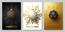 Christmas Ball Simple Poster Set. Christmas Set Of Backgrounds, Greeting Cards, Web Posters, Holiday Covers. Design With Realistic New Year's Eve.Vector Illustration