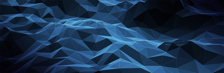 Aufkleber - Abstract Blue Background. Dark low poly triangle pattern. Virtual computer Landscape. Technology style. Sci-fi surface. Banner or presentation template. Vector illustration