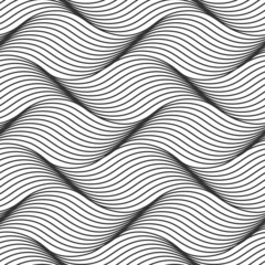 Wall Mural - Monochrome wavy lines seamless pattern. Vector abstract striped background.