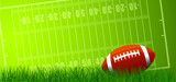 Fototapeta  - American football on green grass field. Sport team game cup. Rugby ball day. Funny super bowl weekend party. USA, sport finale, school games or on street. Vector template background sign. 