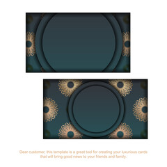 Business card with gradient green color with mandala gold pattern for your business.