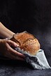 Homemade sourdough bread on the dark background