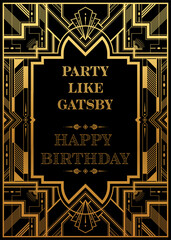 Wall Mural - Gatsby card greetings template Art deco geometric vintage frame can be used for invitation, congratulation great gatsby party themes elements gold and Copper color with craft style on background.