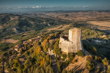 Wall Mural - Drone fly over Rocca d'Orcia, Italy