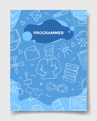 Fototapete - programmer jobs career or profession with doodle style for template of banners, flyer, books, and magazine cover