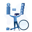 © naum - Female investor or businesswoman choose between big money and risk. High risk high return stock market investments. Trade off of risky investment asset rewarding growth return.