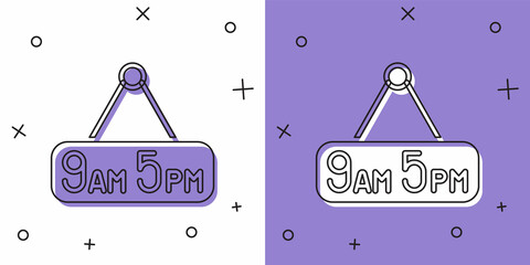 Wall Mural - Set From 9 to 5 job icon isolated on white and purple background. Concept meaning work time schedule daily routine classic traditional employment. Vector