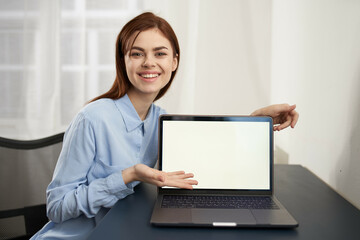 Poster - woman in front of laptop work technology communication official