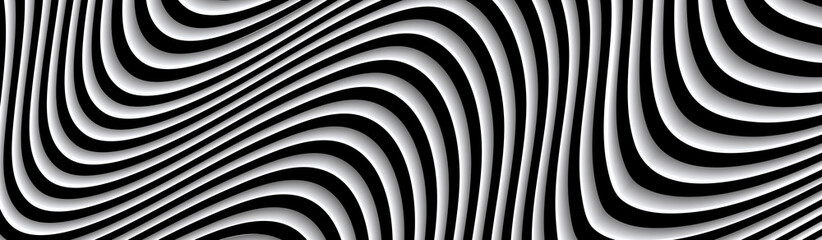 Poster - Black and white wavy background, abstract striped elegant pattern, vector illustration.