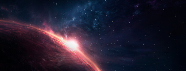 Abstract fantastic space of the universe. Space background with nebula and stars. Dark space background with an unknown planet, flashes of light in space. 3d illustration