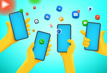 Poster - People with smartphones. Communication concept. Comic 3d style vector illustration