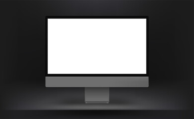 Aufkleber - Dark interior with blank computer screen. Vector mocku