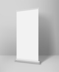 Poster - Empty white paper rool up advertising banner in interior
