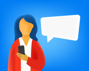 Poster - Young woman using messaging service via smartphone