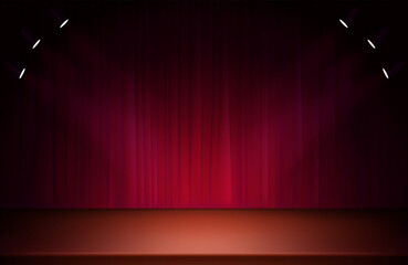 Poster - Theatre stage with red curtains and spotlights
