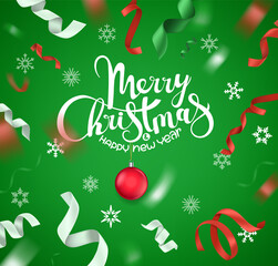 Poster - Christmas banner. Color silk ribbons and green bauble
