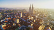 Drone shot over the old town of Regensburg