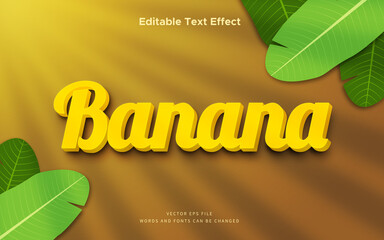 Poster - Editable 3d banana text effect with tropical background. Perfect for logotype, poster and banner