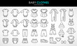 Newborn. Baby clothes icons set. Clothing for boy and girl. Isolated vector illustration on white background.