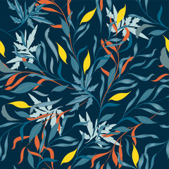 Poster - Tropical vector floral pattern with leaves for design