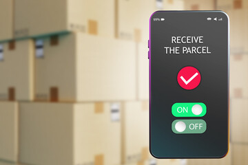 Poster - receive parcel text on phone. concept application for couriers. work as courier through mobile appli