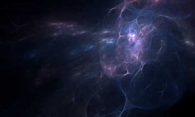Wall Mural - Celestial blue violet substance, membrane or cluster in fictional glowing starry space. Artistic digital 3d representation of abyss, far galaxies, deep subconscious or mind power. Great as print. 