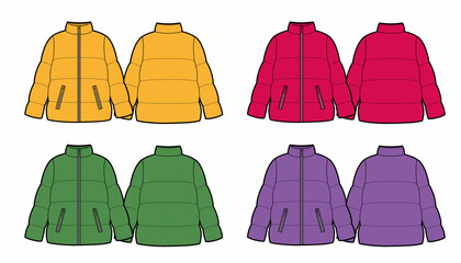 Wall Mural - Women's down jackets, color variants. Vector illustration.